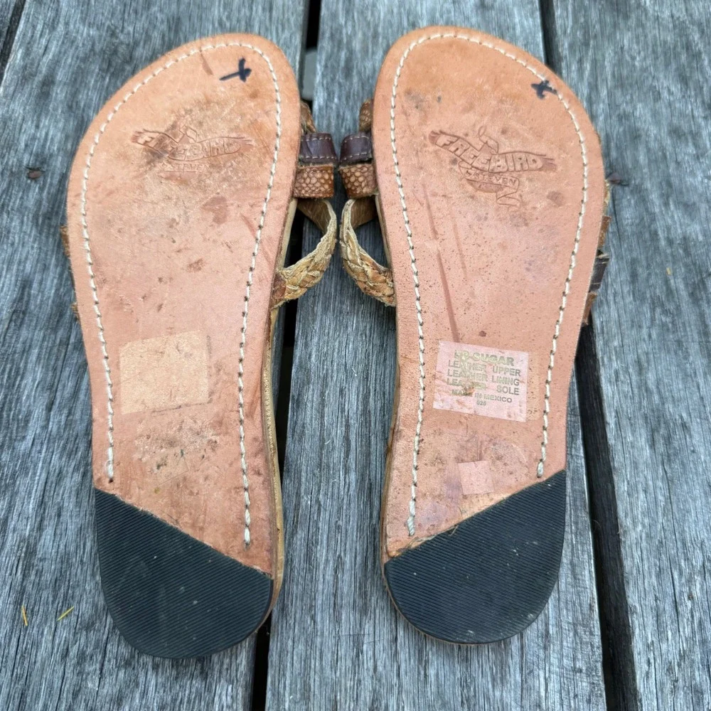 Freebird by Steven Steven Sugar Leather Slide Sandals Tan‎ Snakeskin Braided 7